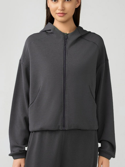 Millennia Zip Up Dropped Shoulder Active Hooded
