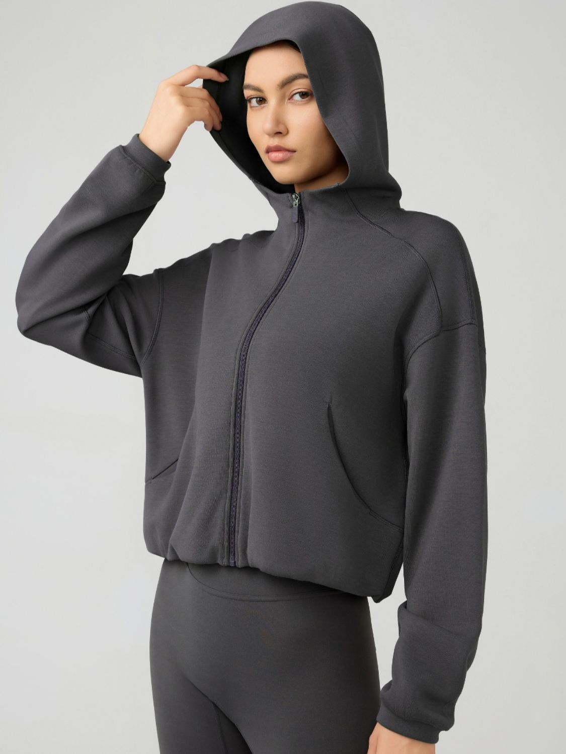 Millennia Zip Up Dropped Shoulder Active Hooded